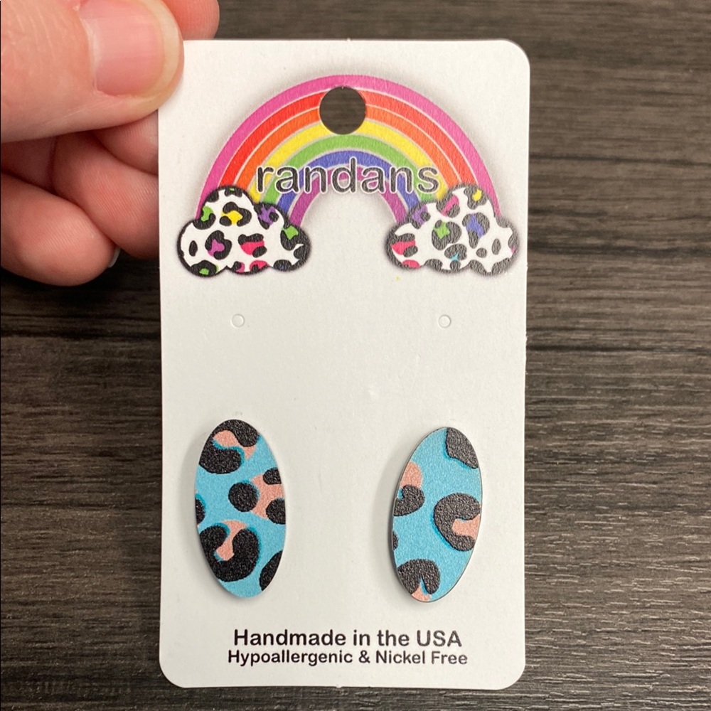 Whimsical Blue and Pink Leopard Print Earrings